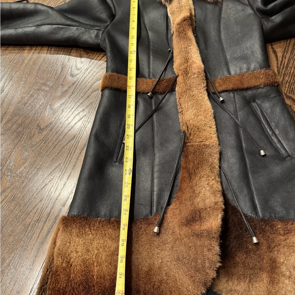 Women's Brown 💯% genuine shearling Fur Trim Coat - Picture 10 of 13